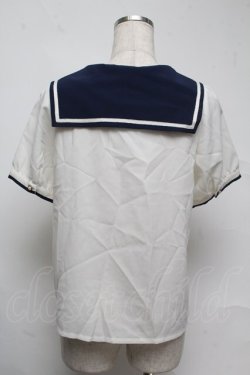画像2: Amavel / リボンタイ付き半袖ブラウス  白ｘ紺 S-25-07-13-028-CA-BL-HR-ZS
