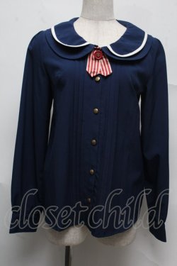 画像1: TRALALA / リボンブラウス  紺 S-25-07-13-032-LO-BL-AS-ZS