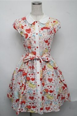 画像1: Shirley Temple / アンティークハートフルシャツワンピース 160 白ｘ赤 S-25-07-14-042-ET-OP-AS-ZS