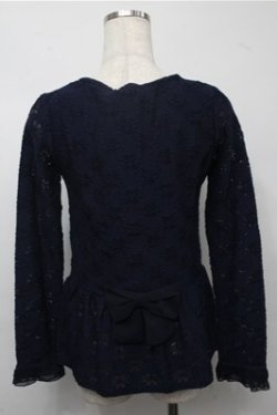 画像2: axes femme / バックリボンカットワークレーストップス  紺 S-25-07-14-043-AX-TO-HR-ZS