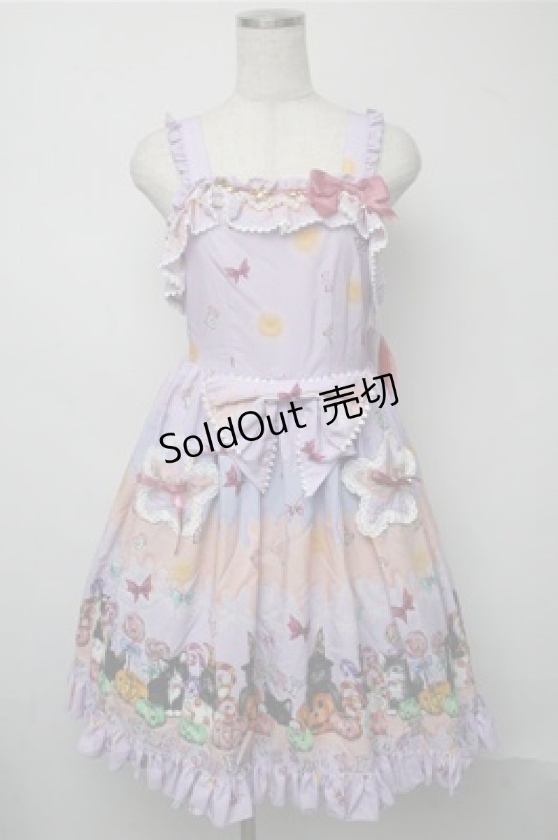 画像1: BABY,THE STARS SHINE BRIGHT / Soiree Au Chat Noir柄お星さまジャンパースカート  ラベンダー S-25-07-14-052-BA-OP-HR-ZS (1)