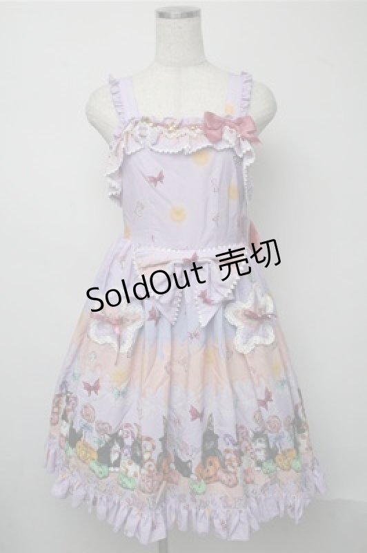 画像1: BABY,THE STARS SHINE BRIGHT / Soiree Au Chat Noir柄お星さまジャンパースカート  ラベンダー S-25-07-14-052-BA-OP-HR-ZS (1)