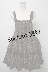 metamorphose / 前あきローウエストジャンパースカート(花柄)  黒 S-25-07-14-058-ME-OP-HR-ZS