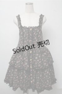 metamorphose / 前あきローウエストジャンパースカート(花柄)  黒 S-25-07-14-058-ME-OP-HR-ZS