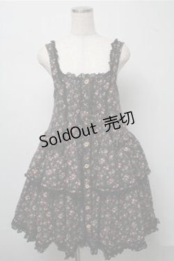 画像1: metamorphose / 前あきローウエストジャンパースカート(花柄)  黒 S-25-07-14-058-ME-OP-HR-ZS