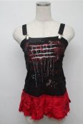 h.ANARCHY / 飛沫ptプリーツガーゼタンクトップ  黒×赤 S-25-07-14-023-HN-TO-SZ-ZS