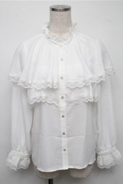 画像1: axes femme POETIQUE / ケープデザインフリルブラウス  白 S-25-07-14-027-AX-BL-HR-ZS