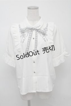 画像1: axes femme / リボン付ローズ刺繍ブラウス  白 S-25-07-14-030-AX-TO-HR-ZS