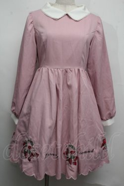 画像1: Ank Rouge / いちご刺繍長袖ワンピース  ピンク S-25-07-16-024-CA-OP-HR-ZS