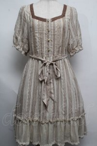 axes femme / レースストライプ柄ワンピース  ベージュ S-25-07-16-025-AX-TO-HR-ZS