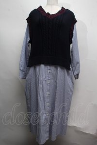 Jane Marple Dans Le Salon / Tilden vest and stripe trompe-l'oeil dress  サックスｘ紺 S-25-07-16-039-JM-OP-AS-ZS