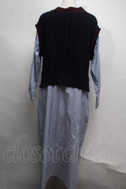 画像2: Jane Marple Dans Le Salon / Tilden vest and stripe trompe-l'oeil dress  サックスｘ紺 S-25-07-16-039-JM-OP-AS-ZS