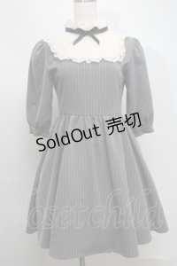 Ank Rouge / ストライプレース切替ワンピース  グレー S-25-07-16-043-CA-OP-HR-ZS