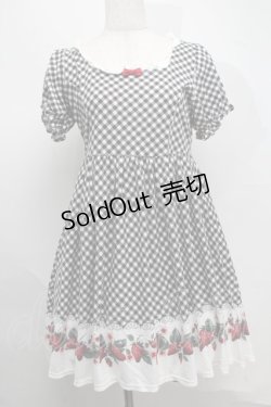 画像1: Ank Rouge / 裾いちごプリントギンガムワンピース  黒ｘ白 S-25-07-16-044-CA-OP-HR-ZS