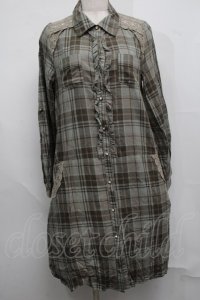 axes femme / レース切替チェックシャツワンピース  グリーン S-25-07-17-049-AX-PA-HR-ZS