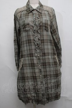 画像1: axes femme / レース切替チェックシャツワンピース  グリーン S-25-07-17-049-AX-PA-HR-ZS
