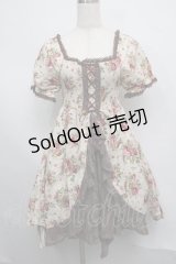 axes femme / レース切替花柄ワンピース  キナリｘブラウン S-25-07-17-050-AX-OP-HR-ZS