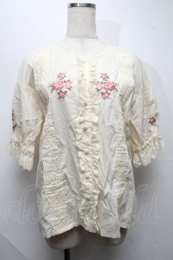 画像1: KETTY / 刺 ピンタックフリル半袖ブラウス  キナリ S-25-07-17-012-EL-BL-HR-ZS