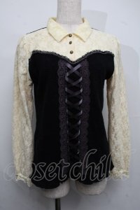 axes femme / ビスチェ颶風カットソー  黒ｘキナリ S-25-07-17-036-AX-TO-HR-ZS