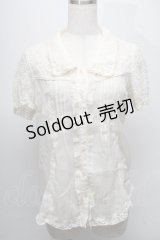 axes femme / レーシープリーツブラウス  オフ S-25-07-18-022-AX-BL-HR-ZS