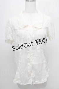 axes femme / レーシープリーツブラウス  オフ S-25-07-18-022-AX-BL-HR-ZS