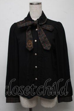 画像1: axes femme POETIQUE / 刺繍リボンタイ付ブラウス  黒 S-25-07-18-031-AX-BL-HR-ZS