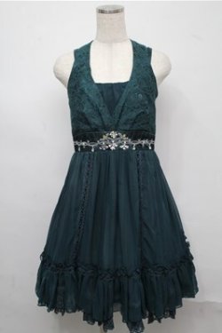画像1: axes femme / レース切替ホルターネックシフォンワンピース  グリーン S-25-07-20-045-AX-OP-HR-ZS