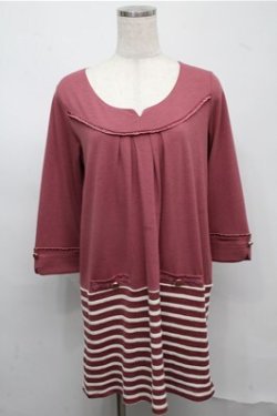 画像1: axes femme / ムジ×ボーダードッキングワンピース  ピンク S-25-07-20-046-AX-OP-HR-ZS