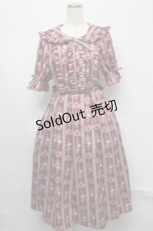 画像1: axes femme Kawaii / RosyBear柄ワンピース  ワイン S-25-07-20-047-AX-OP-HR-ZH (1)