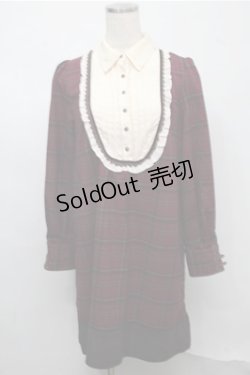 画像1: axes femme / ブロッキングチェックワンピース  ワイン S-25-07-20-048-AX-OP-HR-ZS