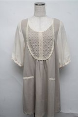 axes femme / 袖シフォン切替チュニック  ベージュ S-25-07-20-016-AX-TO-HR-ZI