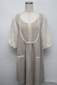 axes femme / 袖シフォン切替チュニック  ベージュ S-25-07-20-016-AX-TO-HR-ZI
