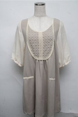 画像1: axes femme / 袖シフォン切替チュニック  ベージュ S-25-07-20-016-AX-TO-HR-ZS