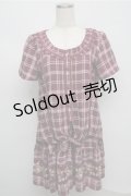 axes femme / 裾花柄チェックチュニック  パープル S-25-07-20-020-AX-TO-HR-ZS