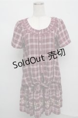 axes femme / 裾花柄チェックチュニック  パープル S-25-07-20-020-AX-TO-HR-ZS