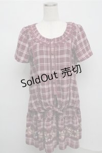 axes femme / 裾花柄チェックチュニック  パープル S-25-07-20-020-AX-TO-HR-ZS