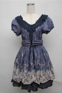 axes femme / 馬車柄ワンピース  ブルー S-25-07-20-041-AX-OP-HR-ZT390