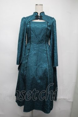 画像1: axes femme POETIQUE / チャイナスリット袖ロングワンピース  グリーン S-25-07-21-025-AX-OP-AS-ZS