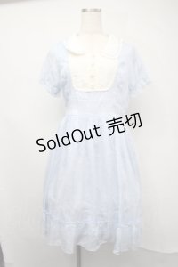 axes femme / 切替シフォンワンピース  サックスｘキナリ S-25-07-21-041-AX-OP-HR-ZS