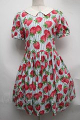 Jane Marple / ストロベリーmeetsストライプワンピース - サックス S-25-07-22-051-JM-OP-ET-ZS