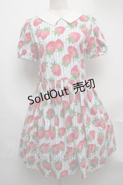 画像1: Jane Marple / ストロベリーmeetsストライプワンピース - サックス S-25-07-22-051-JM-OP-ET-ZS