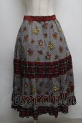 Jane Marple Dans Le Salon / Flowers of Jouy scarf Tartan check タックスカート  赤ｘグレー S-25-07-22-060-JM-SK-HR-ZS
