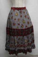 Jane Marple Dans Le Salon / Flowers of Jouy scarf Tartan check タックスカート  赤ｘグレー S-25-07-22-060-JM-SK-HR-ZS