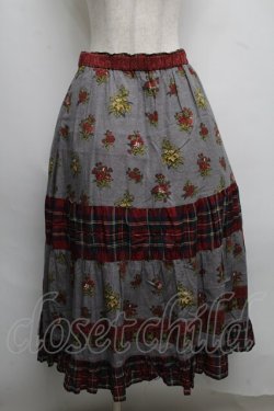 画像1: Jane Marple Dans Le Salon / Flowers of Jouy scarf Tartan check タックスカート  赤ｘグレー S-25-07-22-060-JM-SK-HR-ZS