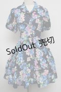 LIZ LISA / 花柄ストレッチシャツワンピース  紺 S-25-07-22-034-LO-OP-AS-ZS