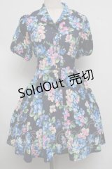 LIZ LISA / 花柄ストレッチシャツワンピース  紺 S-25-07-22-034-LO-OP-AS-ZS