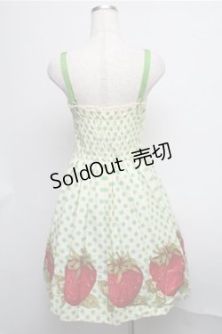画像2: Emily Temple cute / ドット＆いちごノースリーブワンピース  オフｘグリーン S-25-07-26-044-ET-OP-AS-ZS