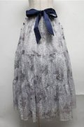 axes femme / sajouプリントレーススカート  ブルー S-25-07-26-060-AX-SK-HR-ZS