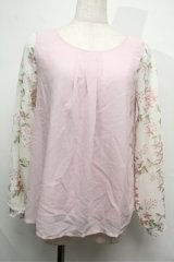 axes femme / 袖チュールレースプルオーバー  ピンク S-25-07-26-012-AX-TO-HR-ZS