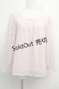 axes femme / 袖チュール刺繍シフォントップス  ピンク S-25-07-26-013-AX-TO-HR-ZI